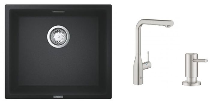 Conjunto grifo de cocina Grohe Essence 30270DC0, fregadero de granito Grohe K700 31653AP0, 40535DC0