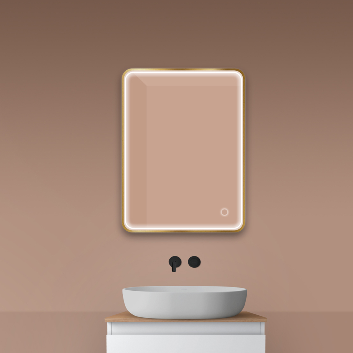 Oltens Nordlis espejo 60x80 cm rectangular con iluminación con lámina calefactora dorado 64116810