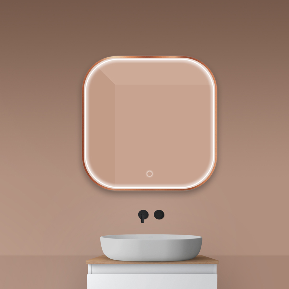 Oltens Nordlis espejo 80x80 cm cuadrada con iluminación con lámina calefactora 64122610