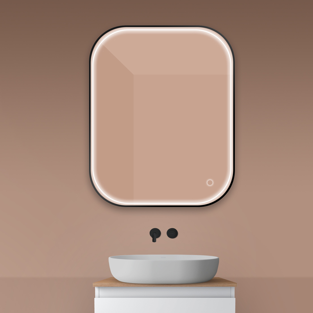 Oltens Nordlis espejo 80x100 cm rectangular con iluminación con lámina calefactora negro 64124300