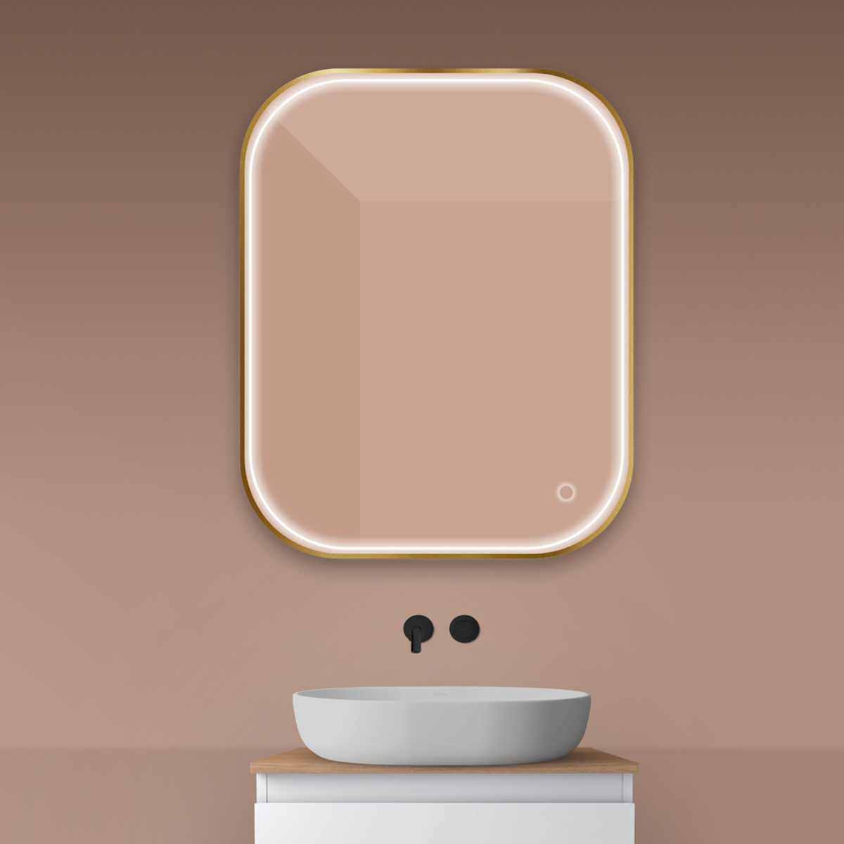 Oltens Nordlis espejo 80x100 cm rectangular con iluminación con lámina calefactora dorado 64124810