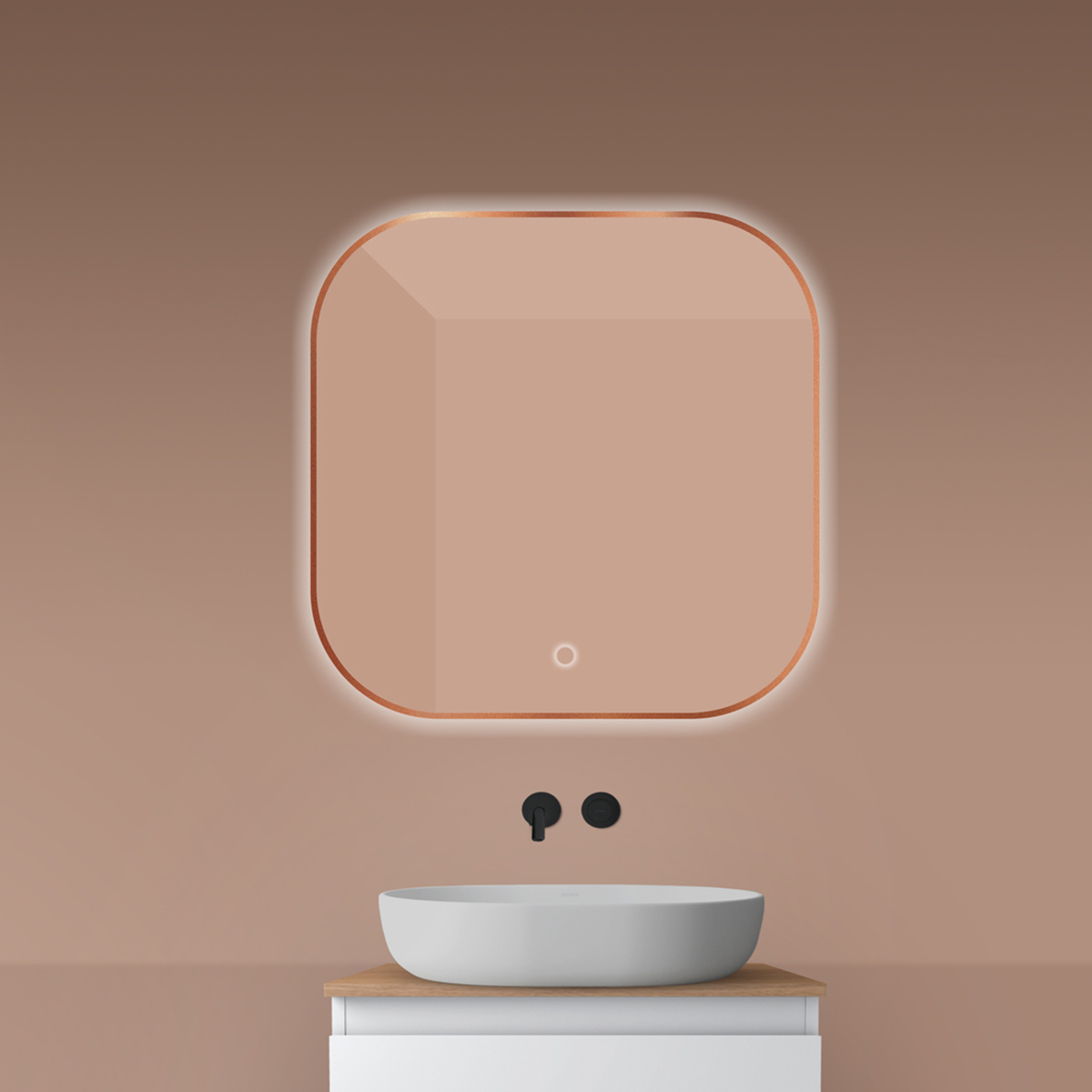 Oltens Nordlis espejo 80x80 cm cuadrada con iluminación con lámina calefactora 64125610