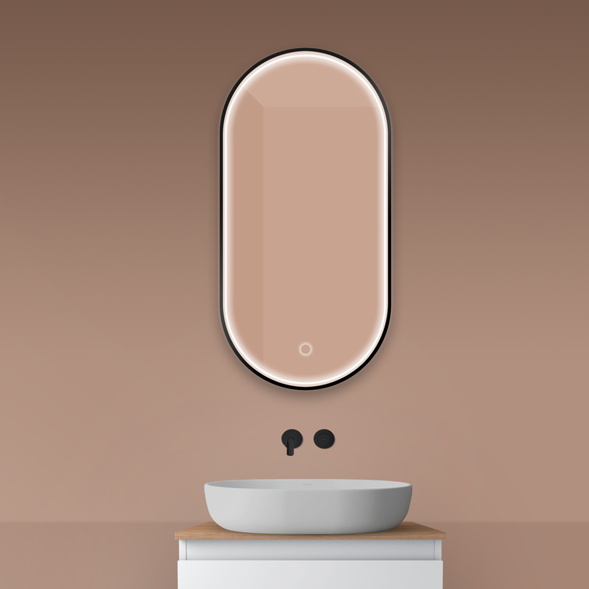 Oltens Nordlis espejo 50x100 cm oval con iluminación con lámina calefactora negro 64128300