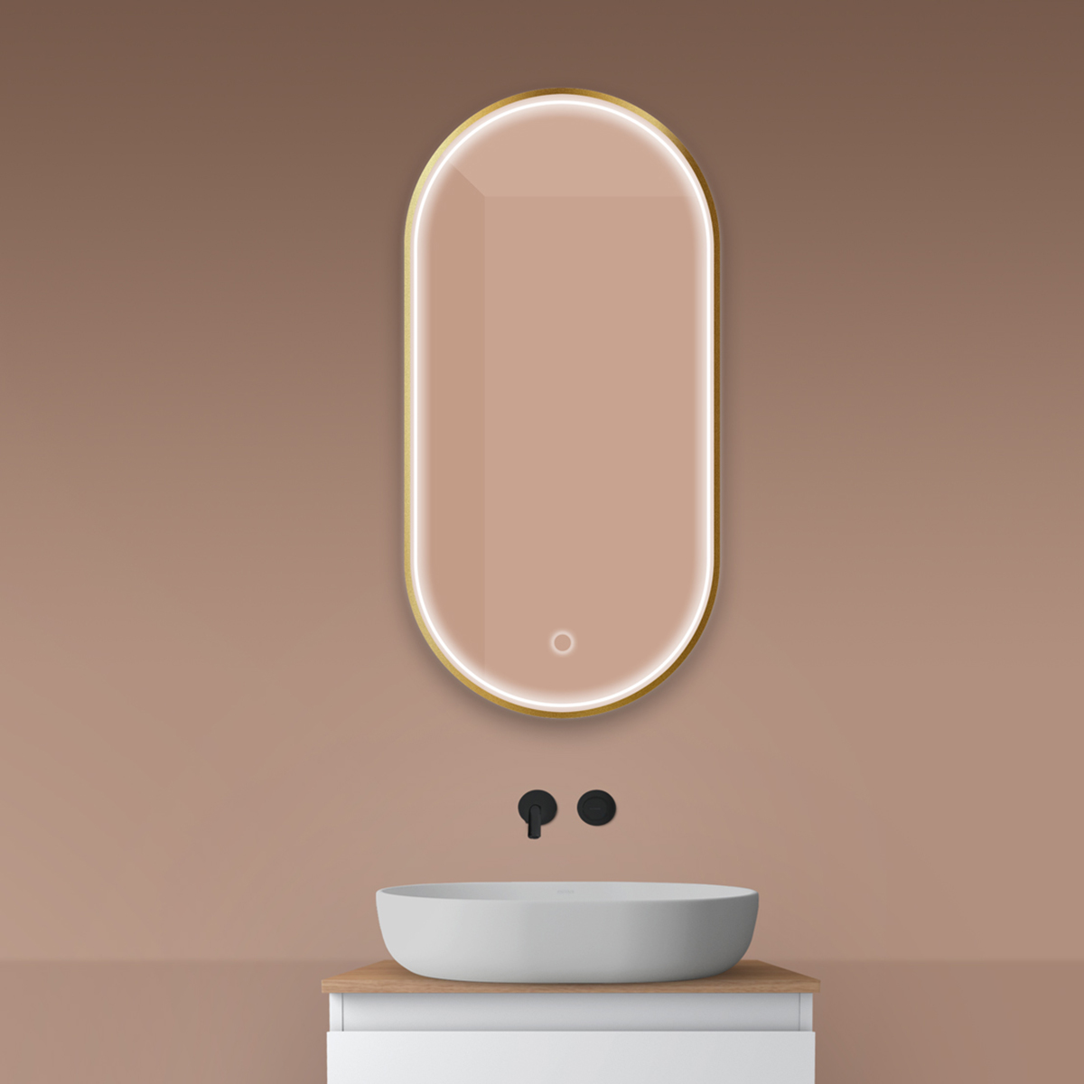 Oltens Nordlis espejo 50x100 cm oval con iluminación con lámina calefactora dorado 64128810