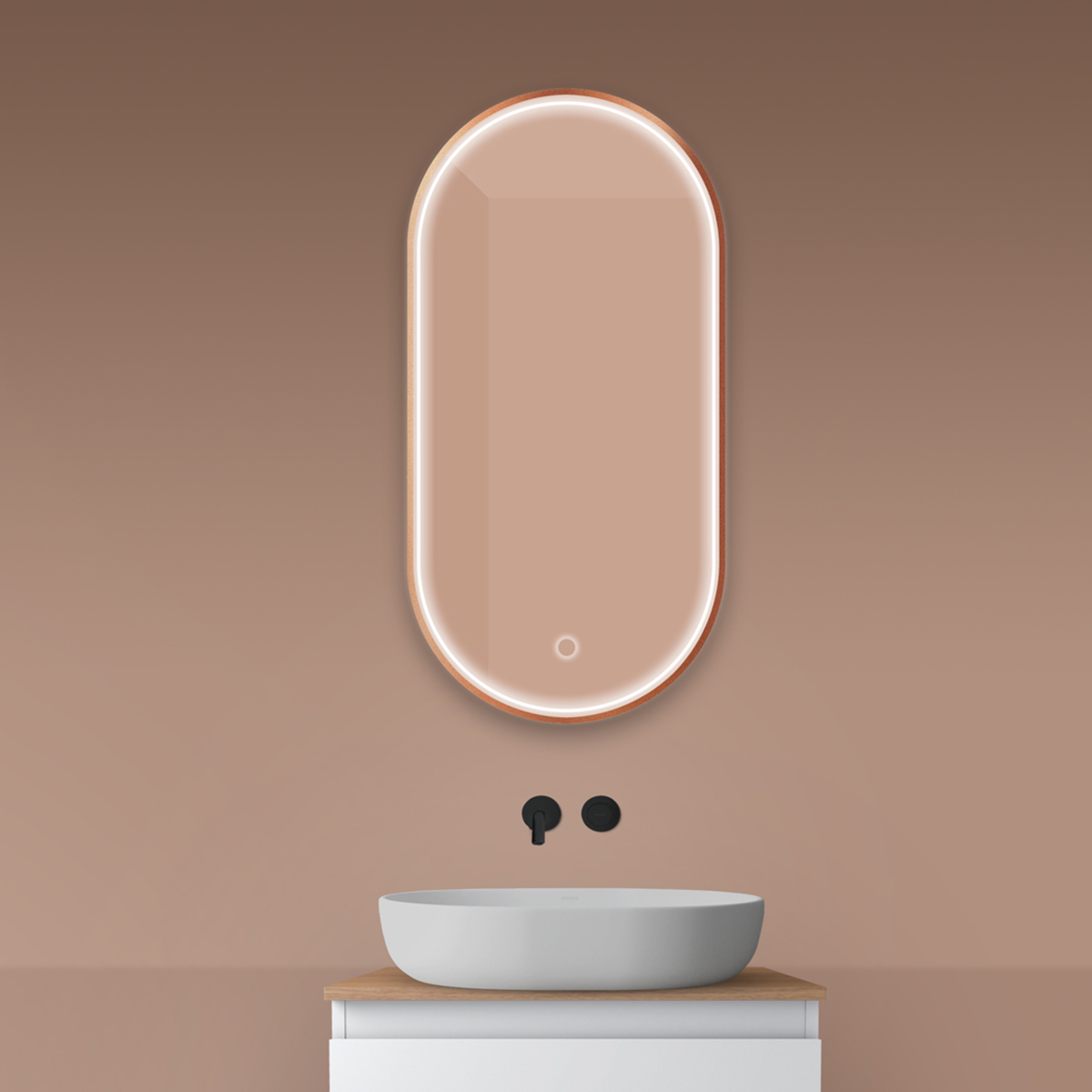 Oltens Nordlis espejo 50x100 cm oval con iluminación con lámina calefactora 64128610