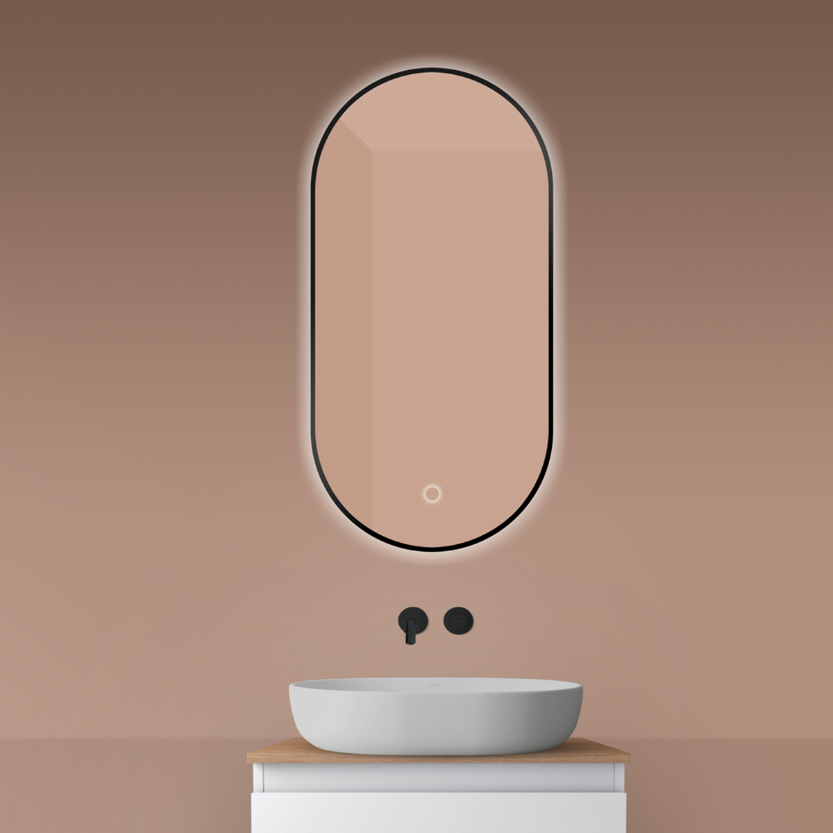 Oltens Nordlis espejo 50x100 cm oval con iluminación con lámina calefactora negro 64129300