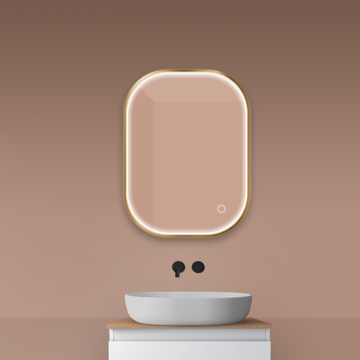 Oltens Nordlis espejo 60x80 cm rectangular con iluminación con lámina calefactora dorado 64123810