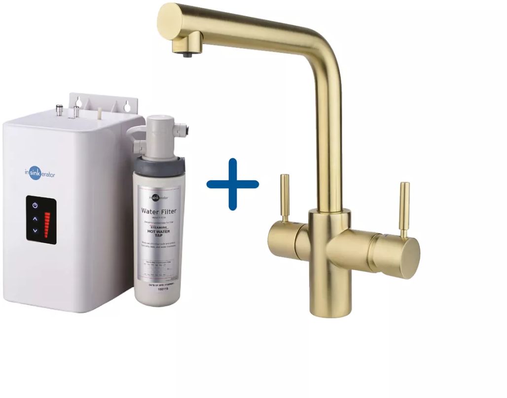 InSinkErator grifo de cocina con calentador de agua instantáneo de pie oro/oro arcaico 44837ASCZ