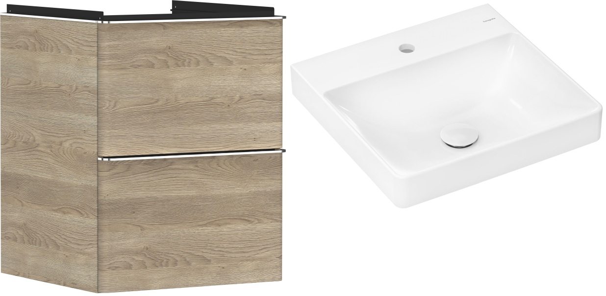 Conjunto armario Hansgrohe Xelu Q 54021000, lavabo Hansgrohe Xelu Q 61012450