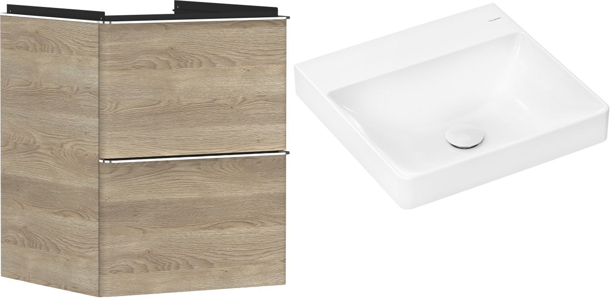 Conjunto armario Hansgrohe Xelu Q 54021000, lavabo Hansgrohe Xelu Q 61013450