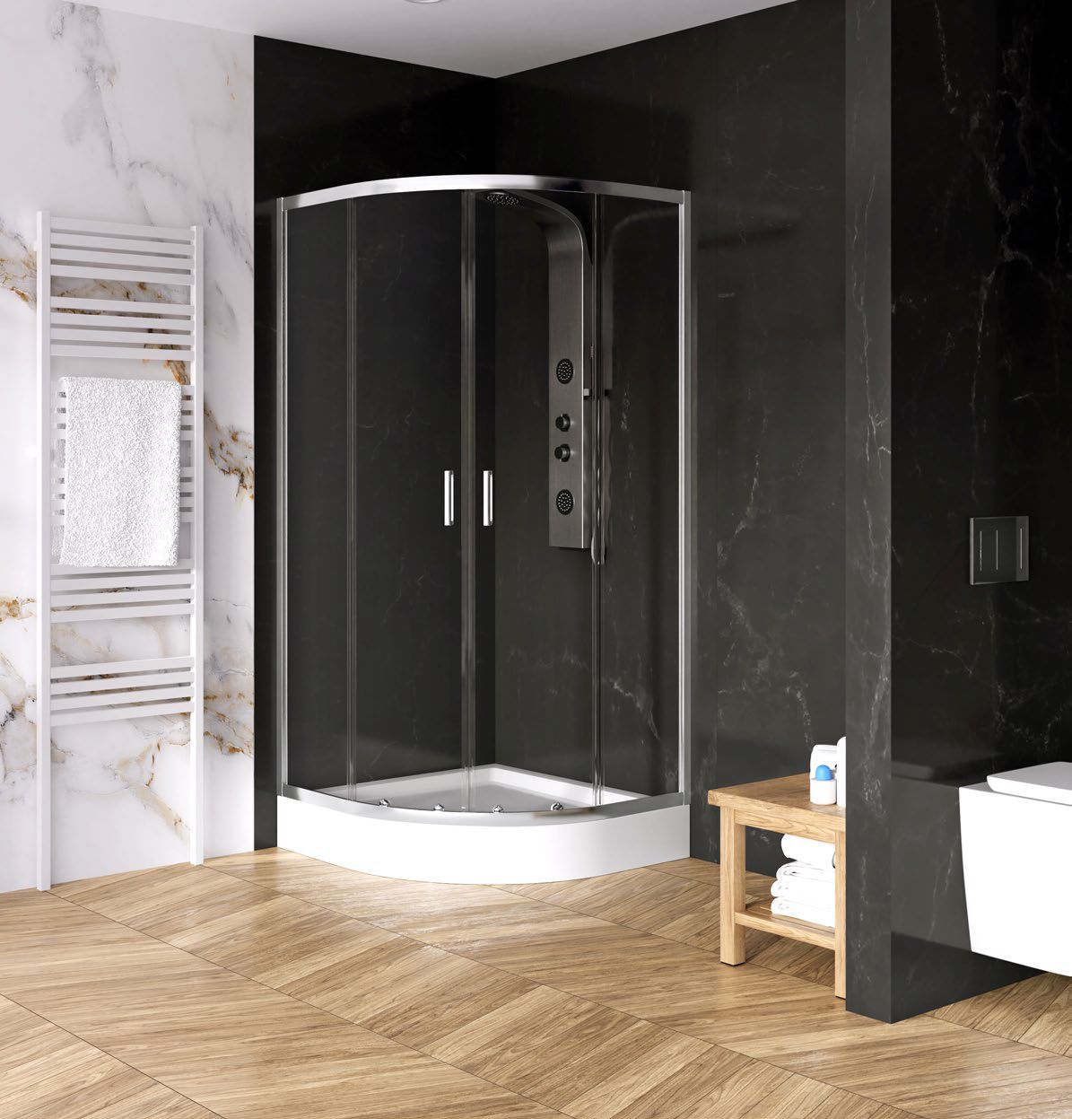 New Trendy Suvia cabina con plato de ducha 90x90 cm semicircular cromo brillo/vidrio transparente ZS-0034