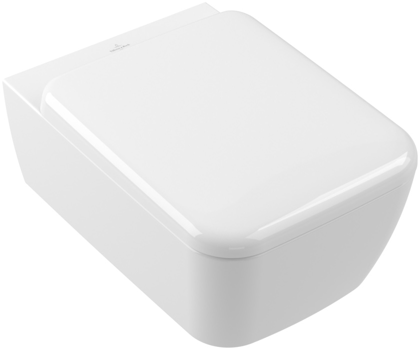 Villeroy & Boch Skyla taza de inodoro con asiento de cierre suave suspendido sin reborde con descarga de remolino blanco brillante 4682CL01