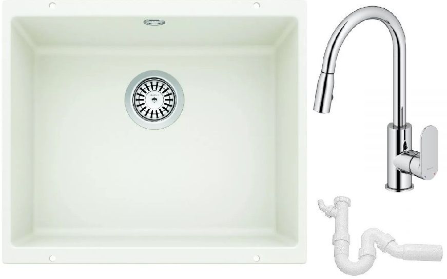 Conjunto fregadero de granito Blanco Rotan 500-U 523076, grifo de cocina Oltens Lista 35202100, 137267