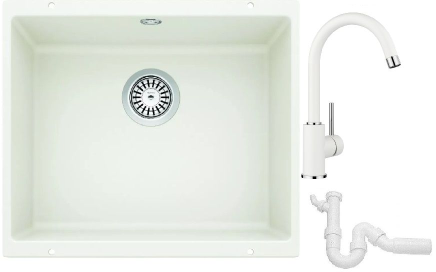 Conjunto fregadero de granito Blanco Rotan 500-U 523076, grifo de cocina Blanco Mida 519418, 137267