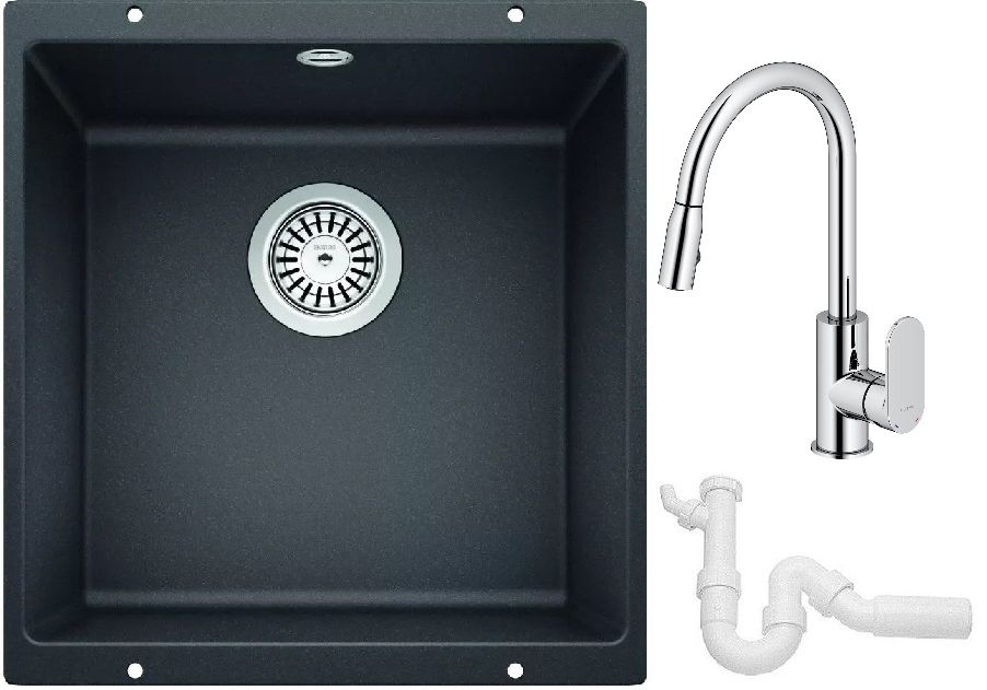 Conjunto fregadero de granito Blanco Rotan 400-U 521332, grifo de cocina Oltens Lista 35202100, 137267