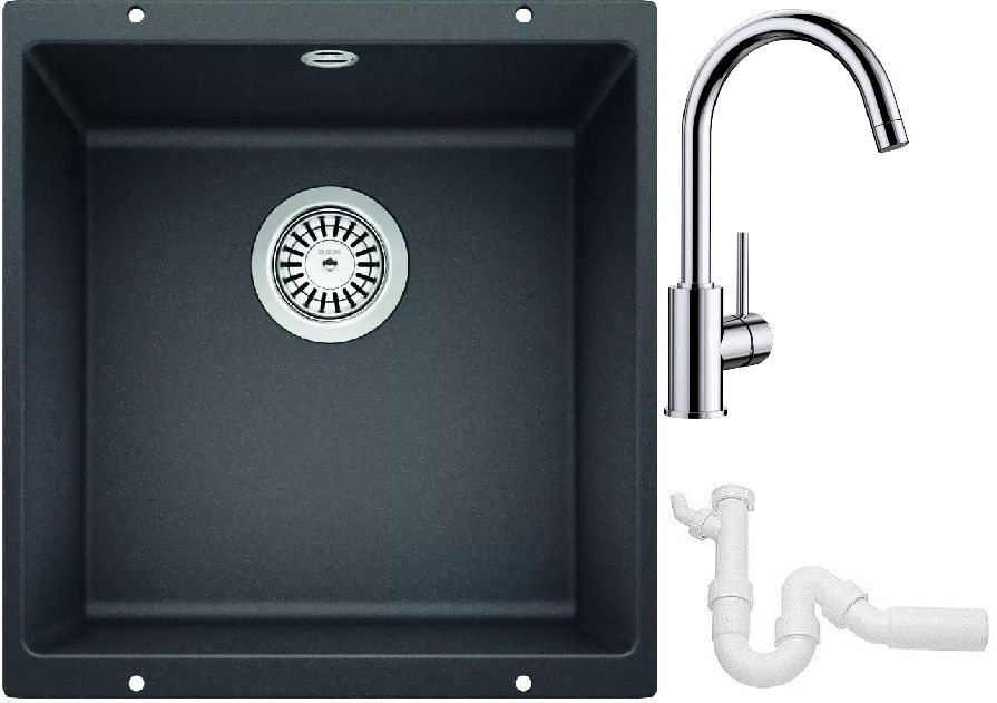 Conjunto fregadero de granito Blanco Rotan 400-U 521332, grifo de cocina Blanco Mida 517742, 137267