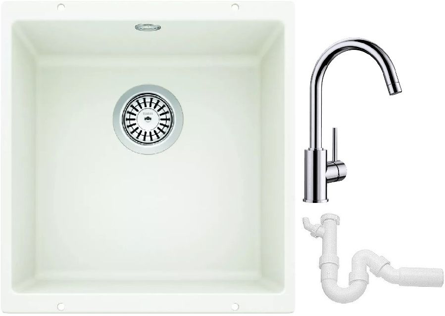 Conjunto fregadero de granito Blanco Rotan 400-U 521334, grifo de cocina Blanco Mida 517742, 137267