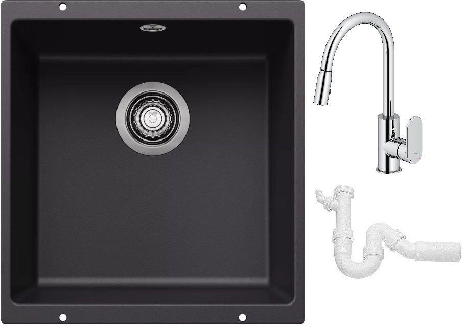 Conjunto fregadero de granito Blanco Rotan 400-U 526097, grifo de cocina Oltens Lista 35202100, 137267