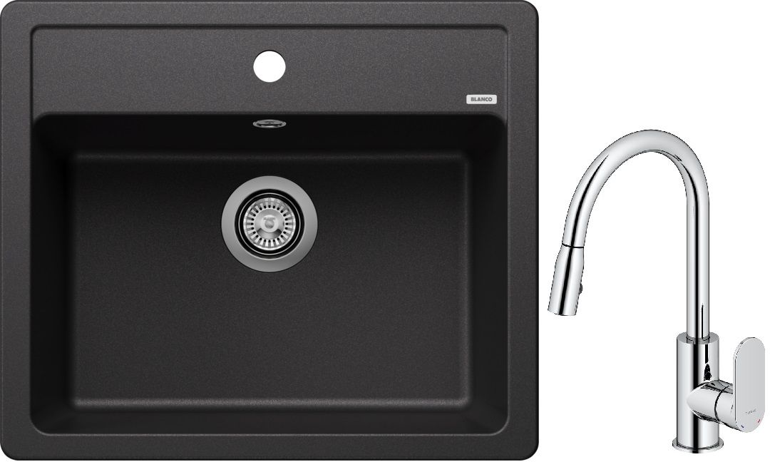 Conjunto fregadero de granito Blanco Legra 6 523332, grifo de cocina Oltens Lista 35202100