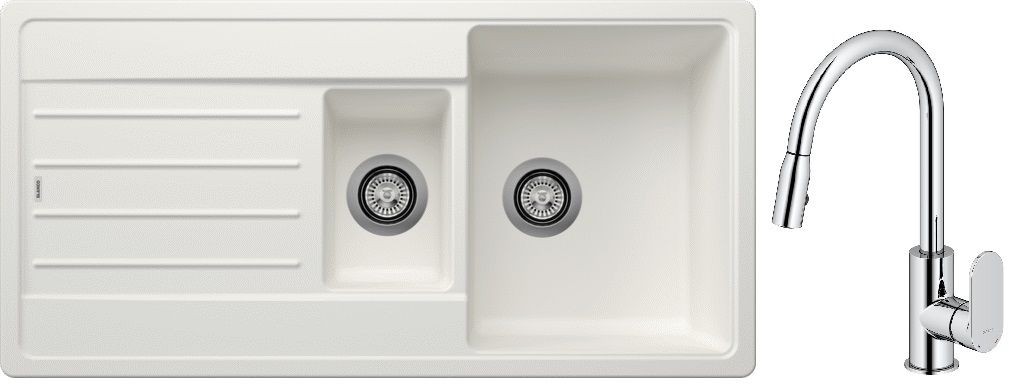 Conjunto fregadero de granito Blanco Legra 6 S 522209, grifo de cocina Oltens Lista 35202100