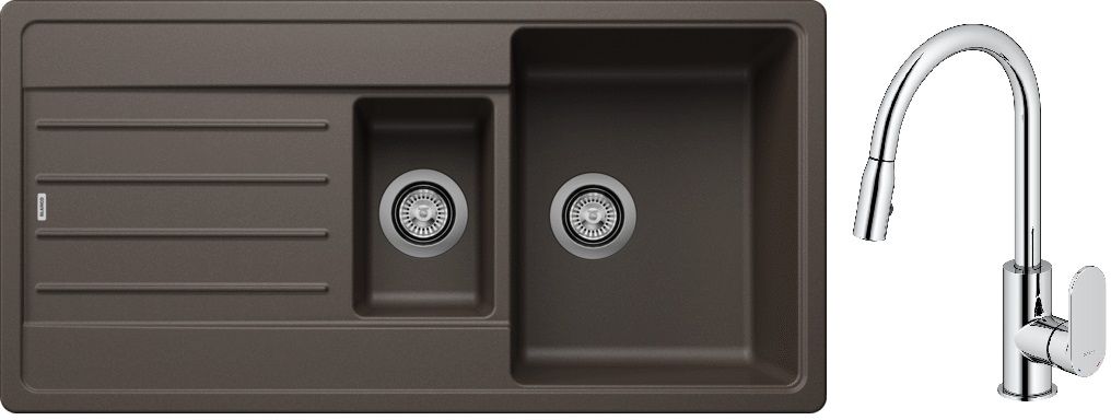 Conjunto fregadero de granito Blanco Legra 6 S 522212, grifo de cocina Oltens Lista 35202100