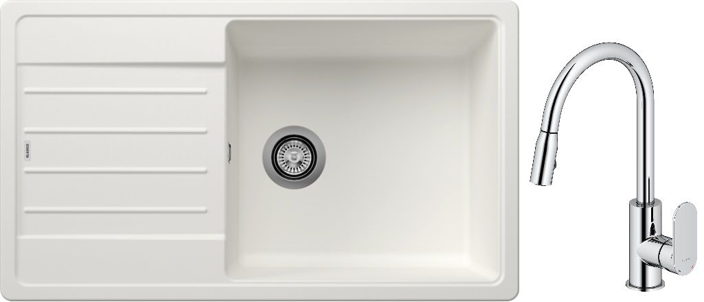 Conjunto fregadero de granito Blanco Legra XL 6 S 523328, grifo de cocina Oltens Lista 35202100