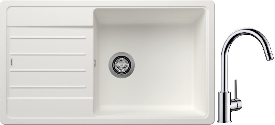 Conjunto fregadero de granito Blanco Legra XL 6 S 523328, grifo de cocina Blanco Mida 517742