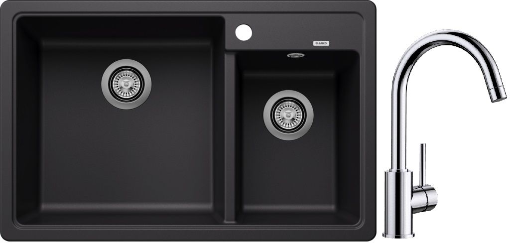 Conjunto fregadero de granito Blanco Legra 8 526223, grifo de cocina Blanco Mida 517742