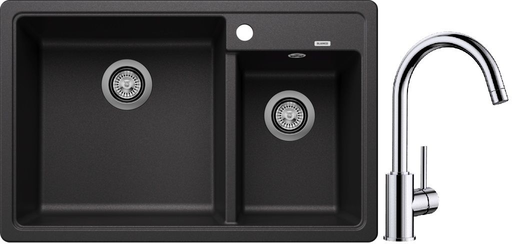 Conjunto fregadero de granito Blanco Legra 8 526224, grifo de cocina Blanco Mida 517742