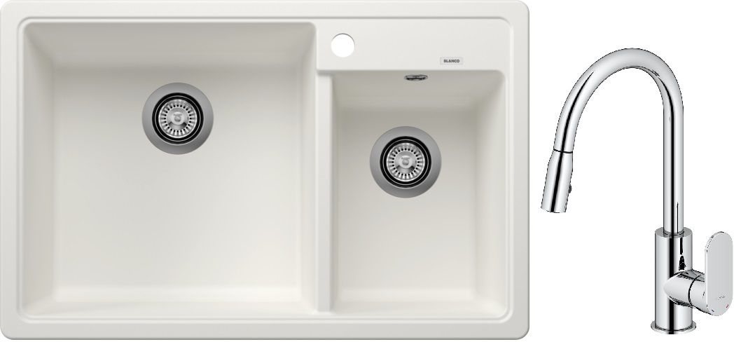 Conjunto fregadero de granito Blanco Legra 8 526226, grifo de cocina Oltens Lista 35202100