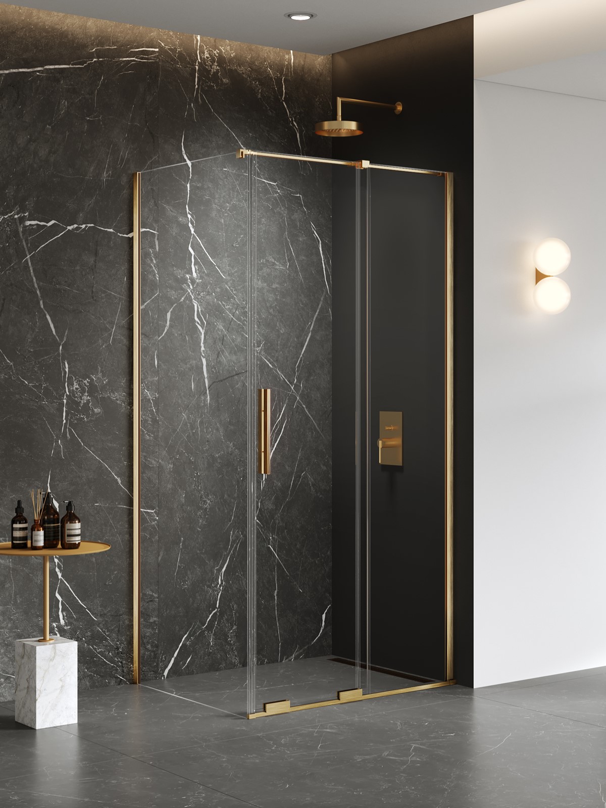 New Trendy Smart cabina de ducha 100x80 cm rectangular oro cepillado/vidrio transparente EXK-7525