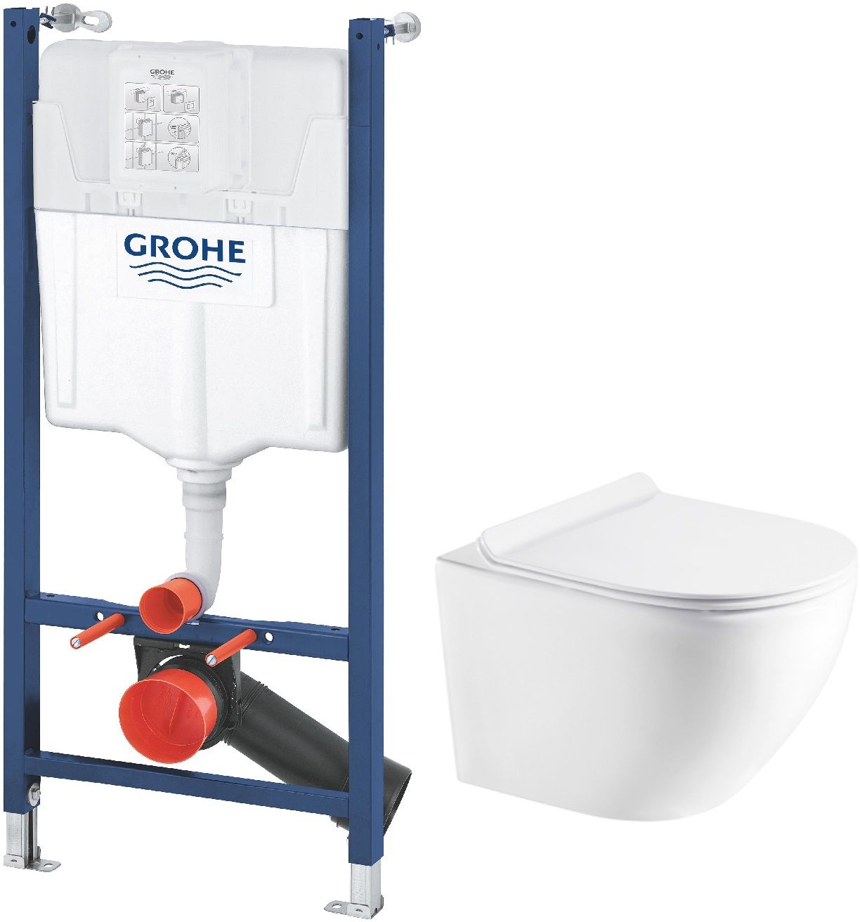 Conjunto marco empotrado Grohe Solido 38971000, taza de inodoro con asiento de cierre suave Hagser Beno HGR10000042