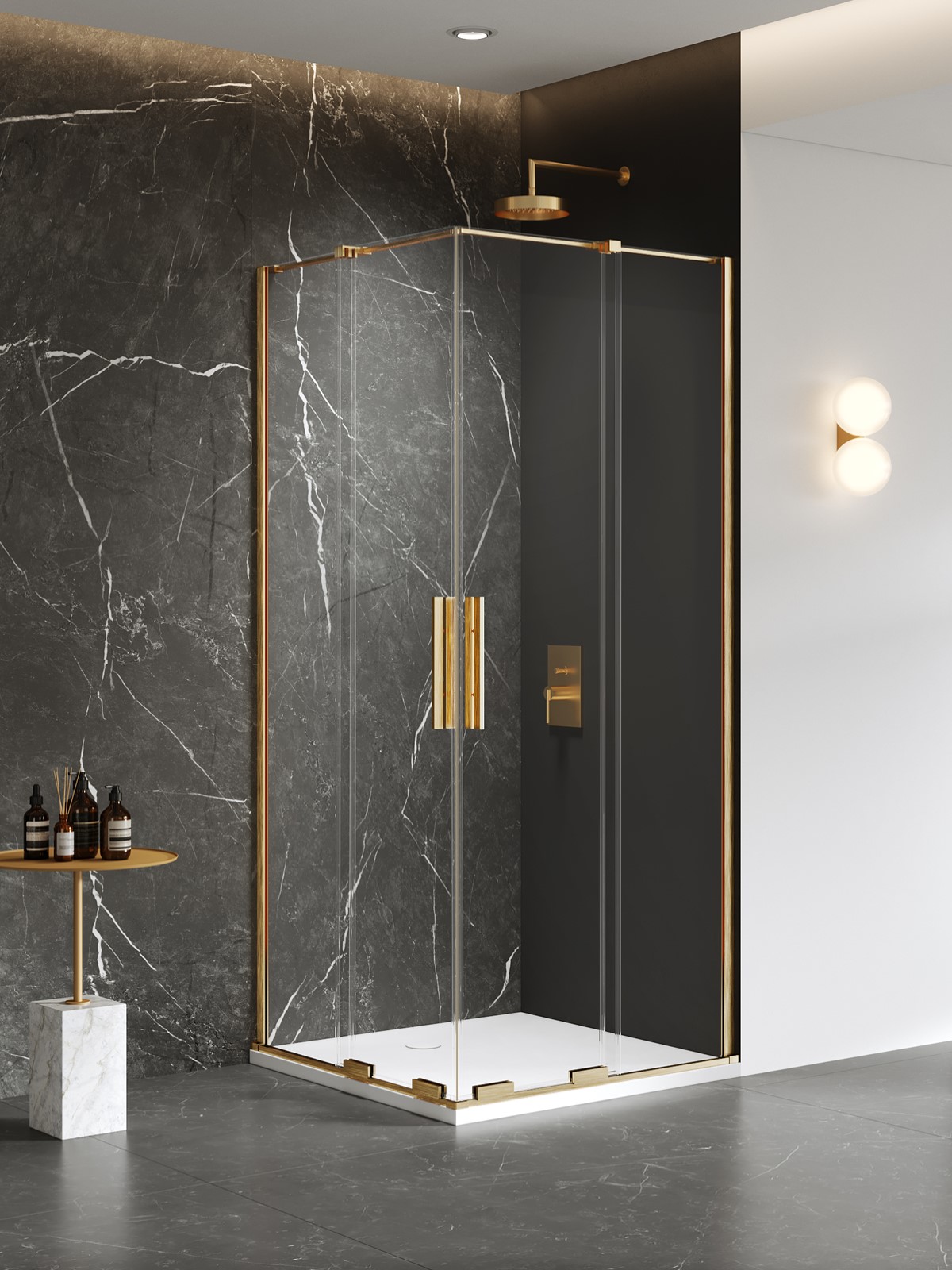 New Trendy Smart Gold Brushed cabina de ducha 90x80 cm rectangular oro cepillado/vidrio transparente EXK-7596