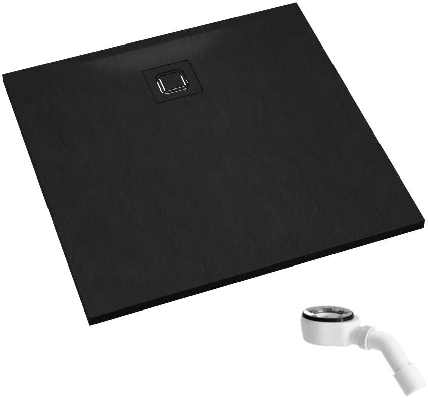 Schedpol Majestic Black Stone plato de ducha cuadrado con sifón 90x90 cm negro 3.3501/C/ST-M6/C