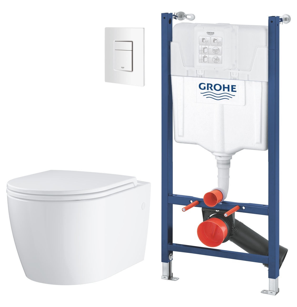 Conjunto taza de inodoro con asiento de cierre suave Grohe Start 103848SH00, marco empotrado Grohe Solido 38971000, 38732SH0