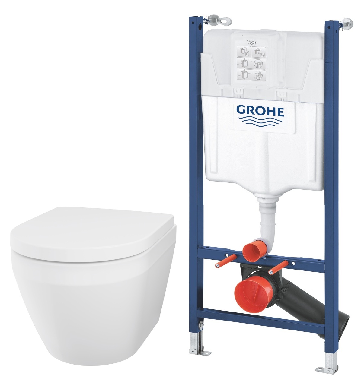 Conjunto taza de inodoro con asiento de cierre suave Grohe Euro Ceramic 102509SH00, marco empotrado Grohe Solido 38971000