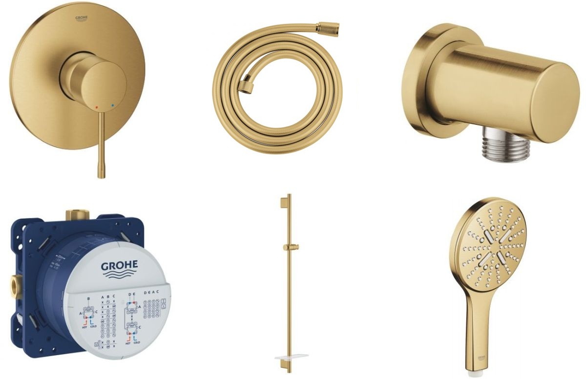 Conjunto grifo para ducha Grohe Essence 24057GL1, barra de ducha Grohe Rainshower 26603GL0, 26574GL0, 27057GL0, 35600000, 28388GL1