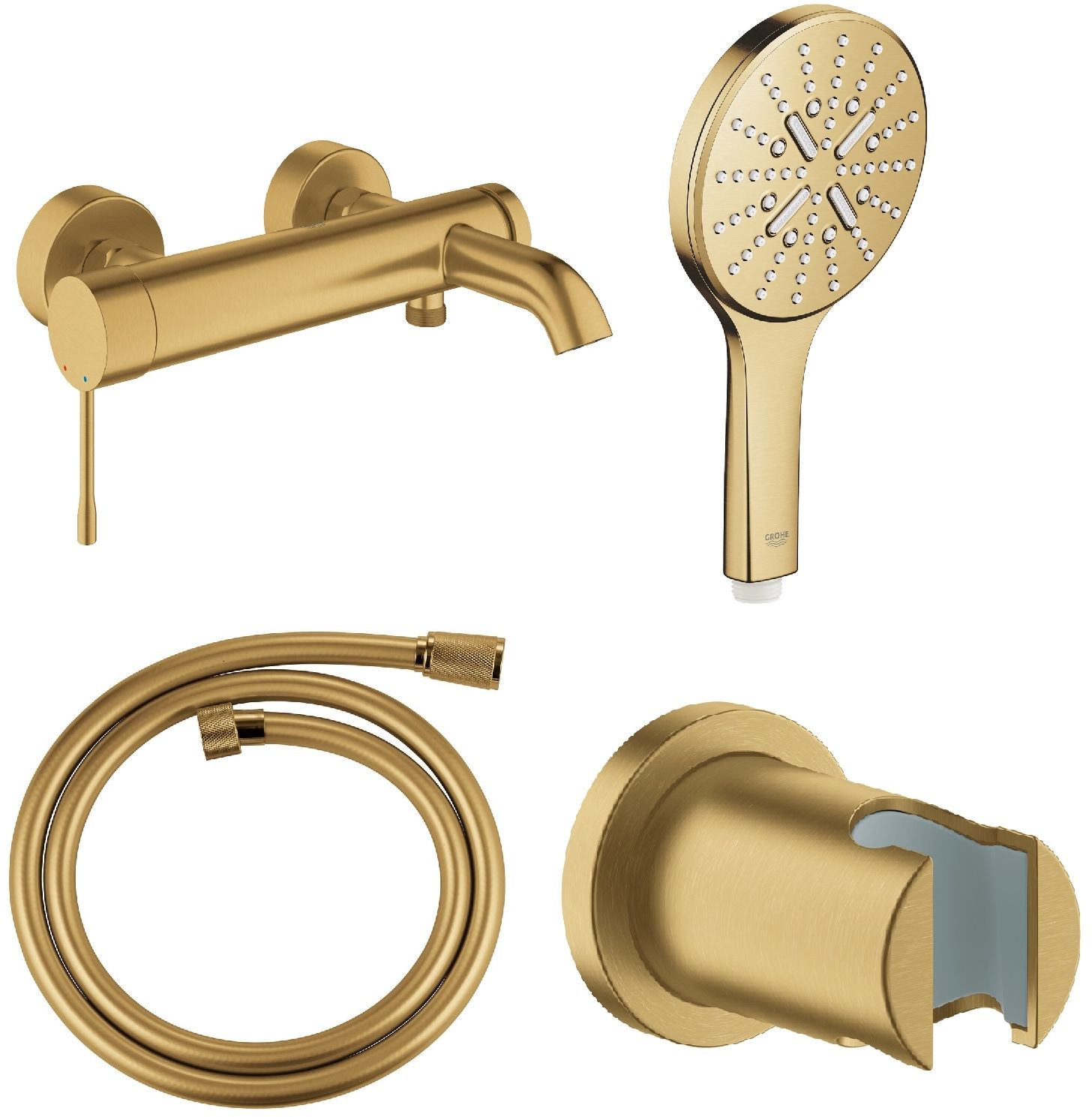Conjunto grifo de bañera y ducha Grohe Essence 33624GN1, alcachofa de ducha Grohe Rainshower 26574GN0, 27074GN0, 28362GL1