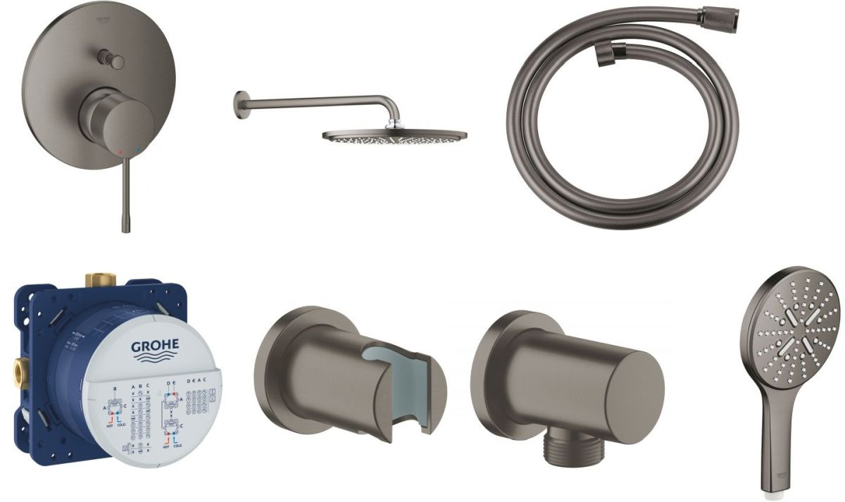 Conjunto brazo de ducha con efecto lluvia Grohe Rainshower 26066AL0, grifo de bañera y ducha Grohe Essence 24058AL1, 26574AL0, 27057AL0, 35600000, 27074AL0, 28362A01