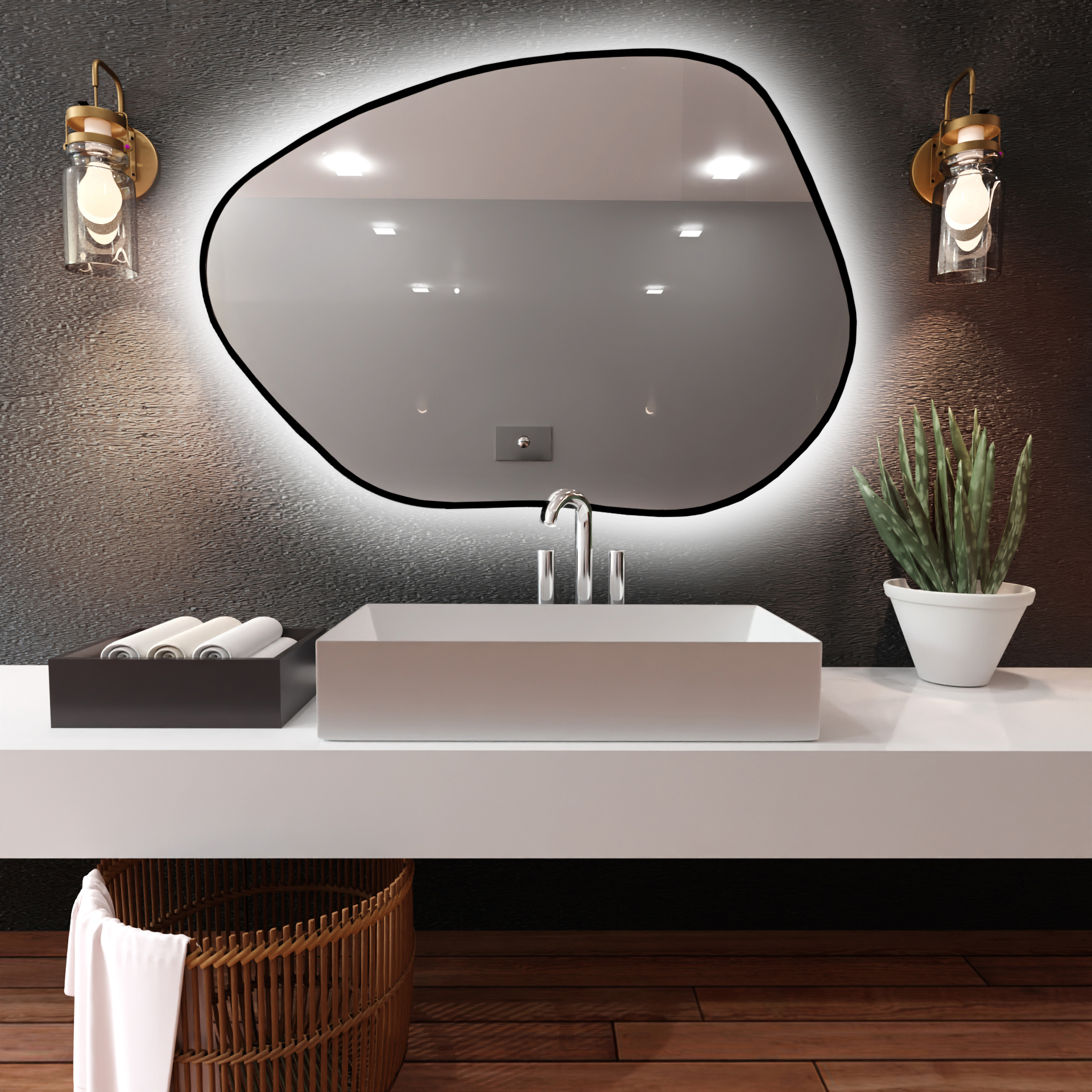 Baltica Design Bright Stain I espejo 90x64 cm con iluminación con lámina calefactora negro 5904107921587
