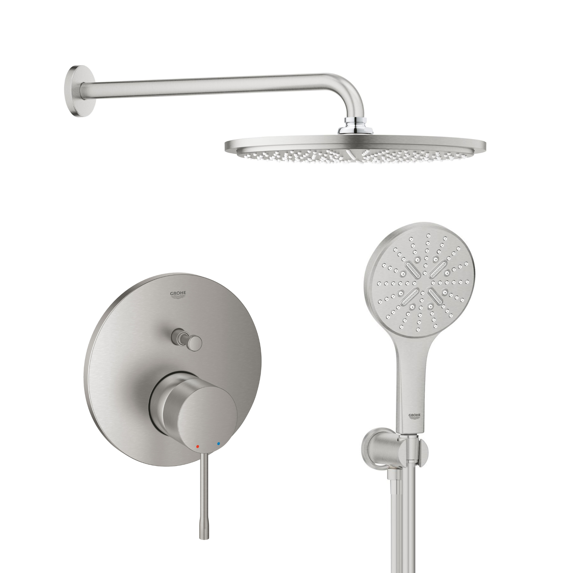 Conjunto ducha con efecto lluvia Grohe Rainshower 26066DC0, grifo de bañera y ducha Grohe Essence 24058DC1, 26574DC0, 26658DC0, 28362DC1