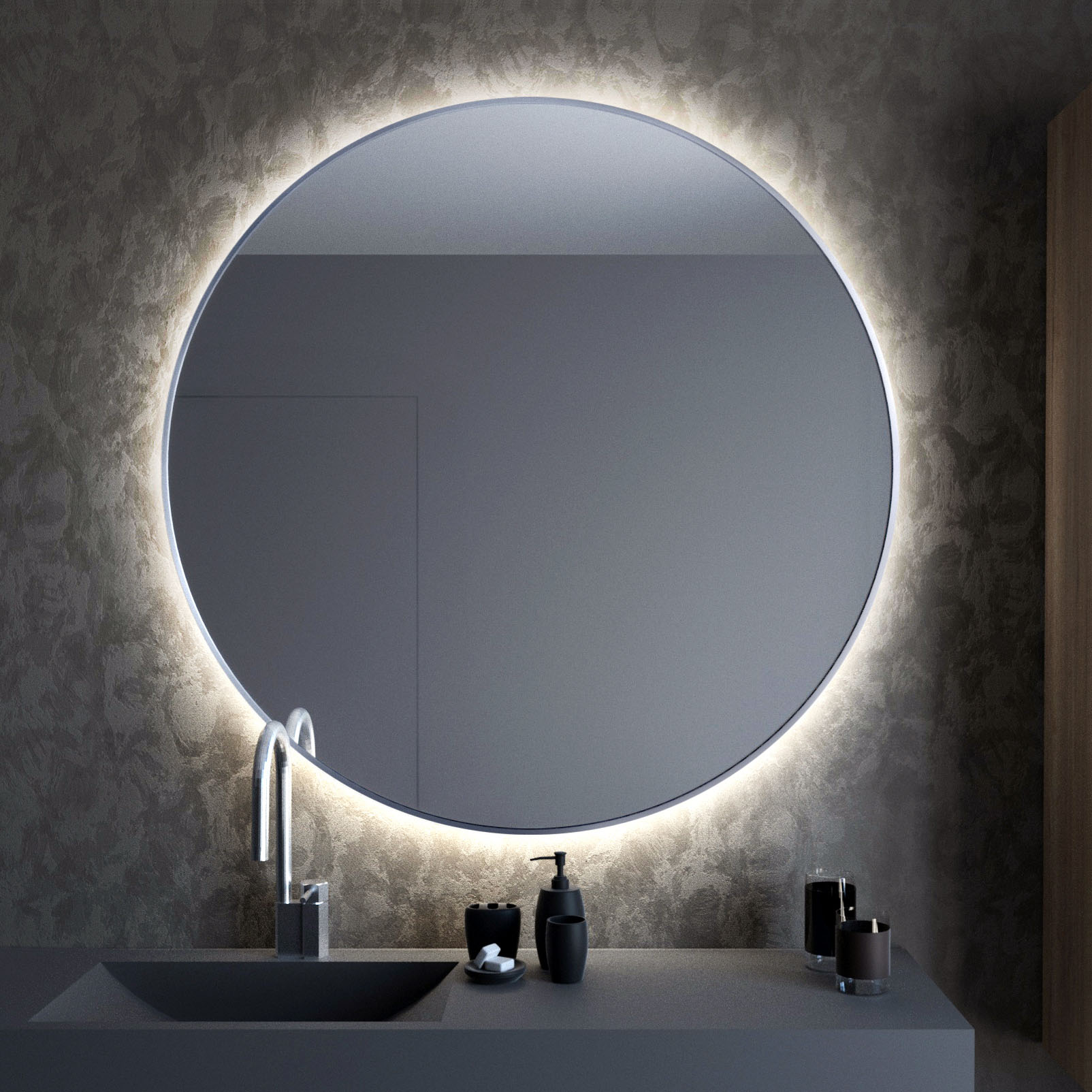 Baltica Design Tiny Border Bright espejo 90x90 cm circular con iluminación con lámina calefactora plata 5904107911649