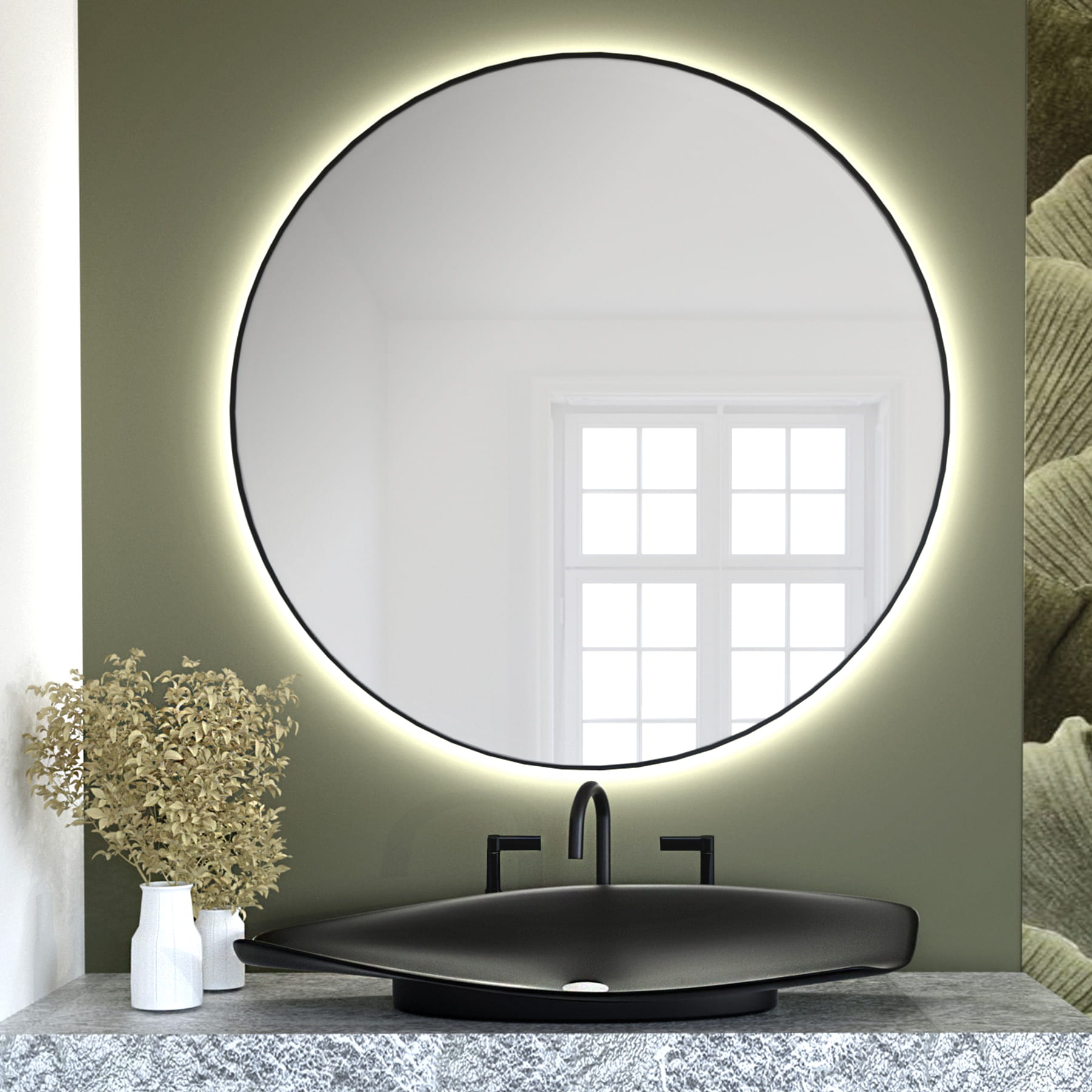 Baltica Design Tiny Border Bright espejo 80x80 cm circular con iluminación con lámina calefactora negro 5904107911502