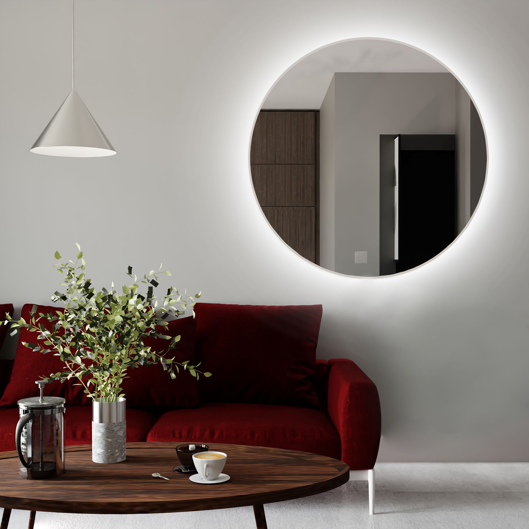 Baltica Design Tiny Border Bright espejo 90x90 cm circular con iluminación con lámina calefactora blanco 5904107911571