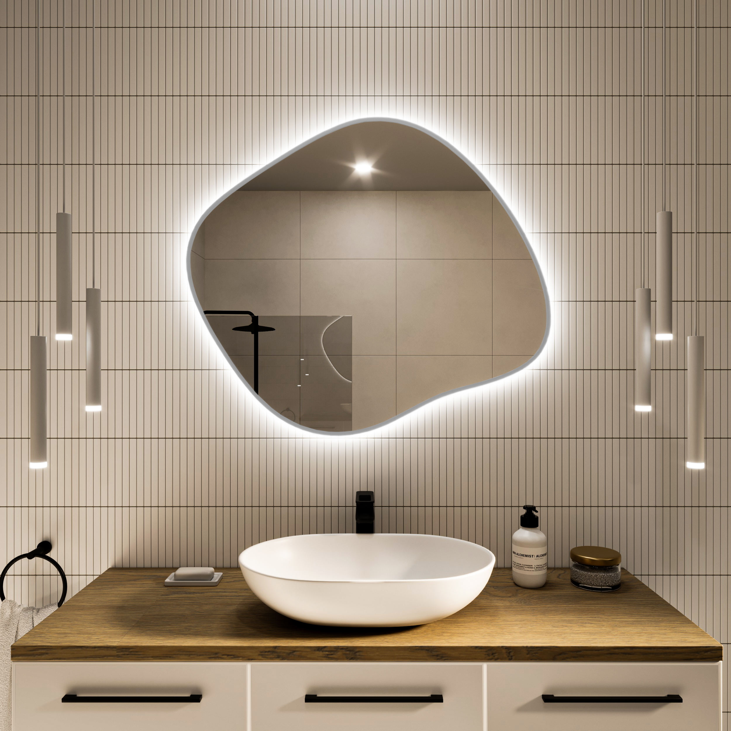 Baltica Design Tiny Borderbright Stain III espejo 70x60 cm con iluminación con lámina calefactora plata 5904107917788