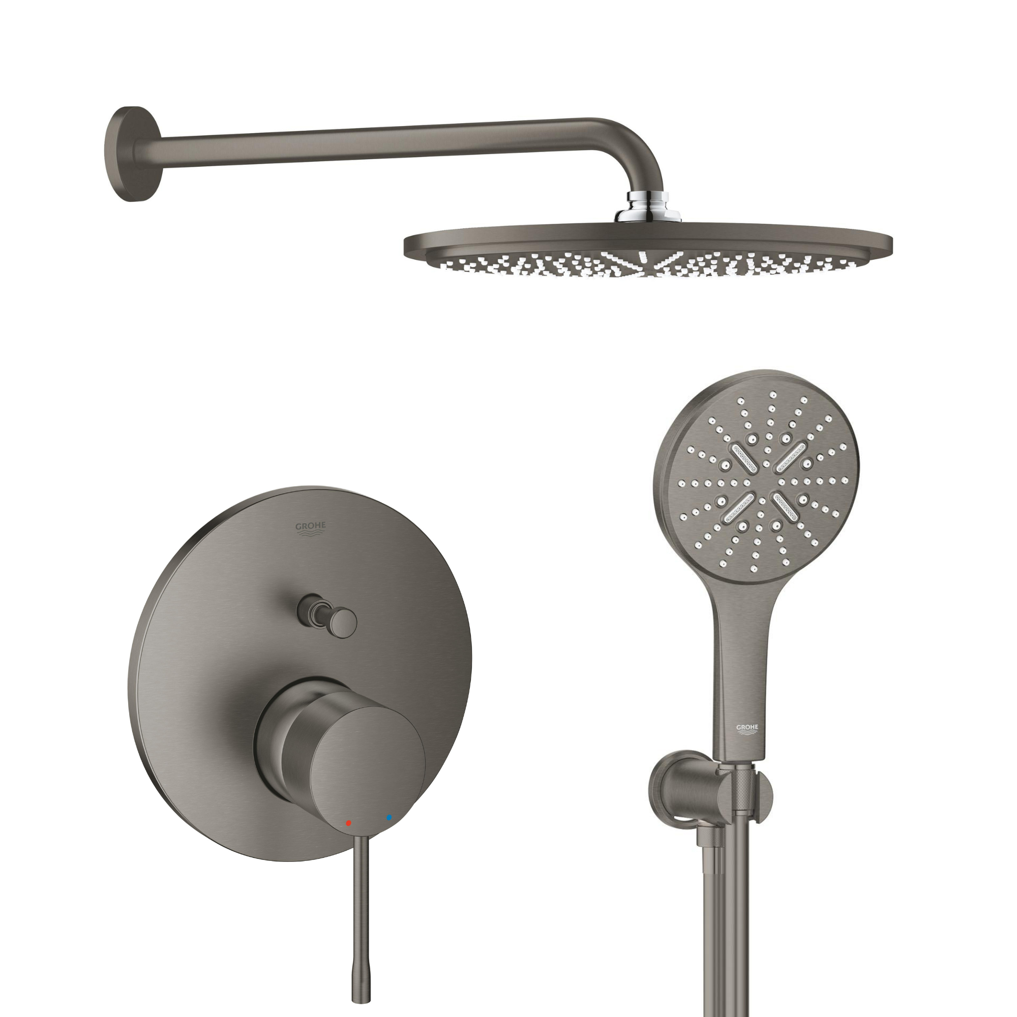Conjunto brazo de ducha con efecto lluvia Grohe Rainshower 26066AL0, grifo de bañera y ducha Grohe Essence 24058AL1, 26574AL0, 26658AL0, 28362A01