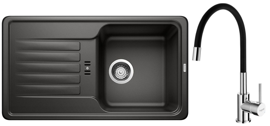 Conjunto fregadero de granito Blanco Favos Mini 526078, grifo de cocina Hagser Emma HGR30000035