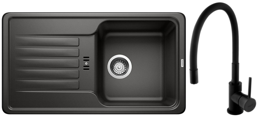 Conjunto fregadero de granito Blanco Favos Mini 526078, grifo de cocina Hagser Emma HGR70000035