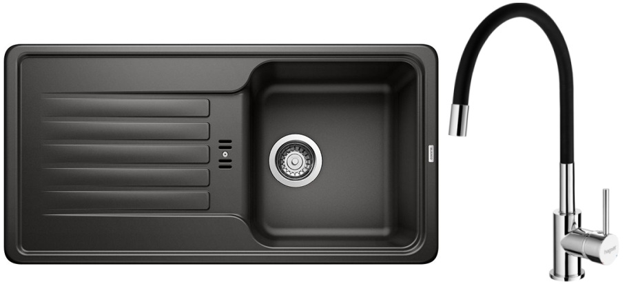 Conjunto fregadero de granito Blanco Favos 45 S 526079, grifo de cocina Hagser Emma HGR30000035