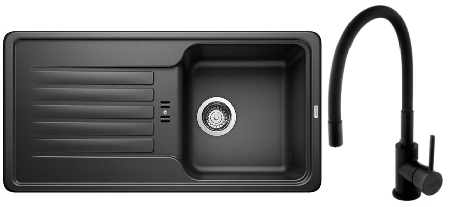 Conjunto fregadero de granito Blanco Favos 45 S 526079, grifo de cocina Hagser Emma HGR70000035